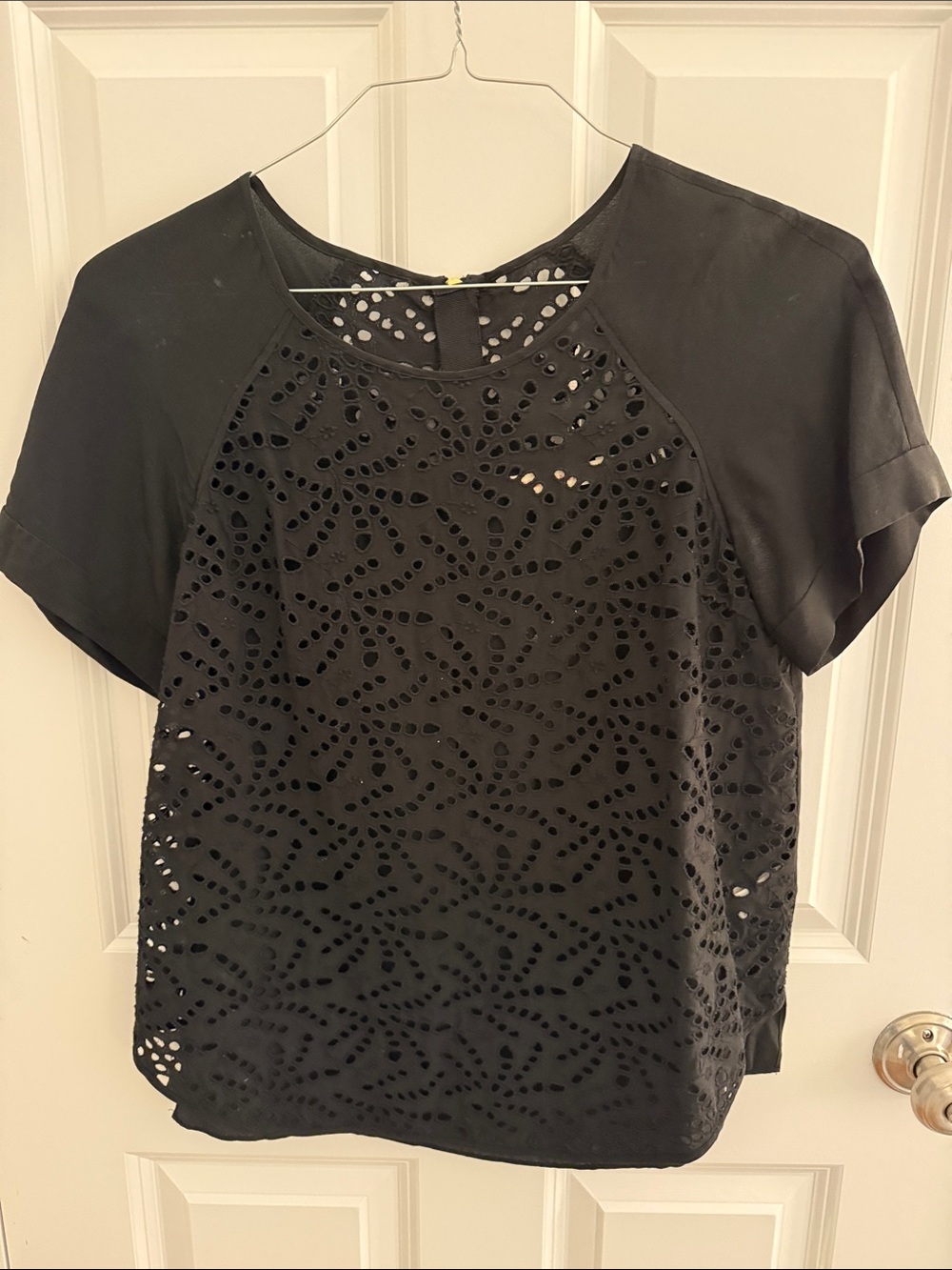 Rebecca Taylor Black Eyelet Short Sleeve Top